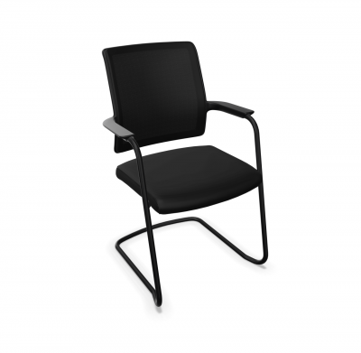 Schwarzer Goal-Air Freischwinger von Interstuhl mit Netzrücken und Armlehnen, ideal für Büro und Konferenz.